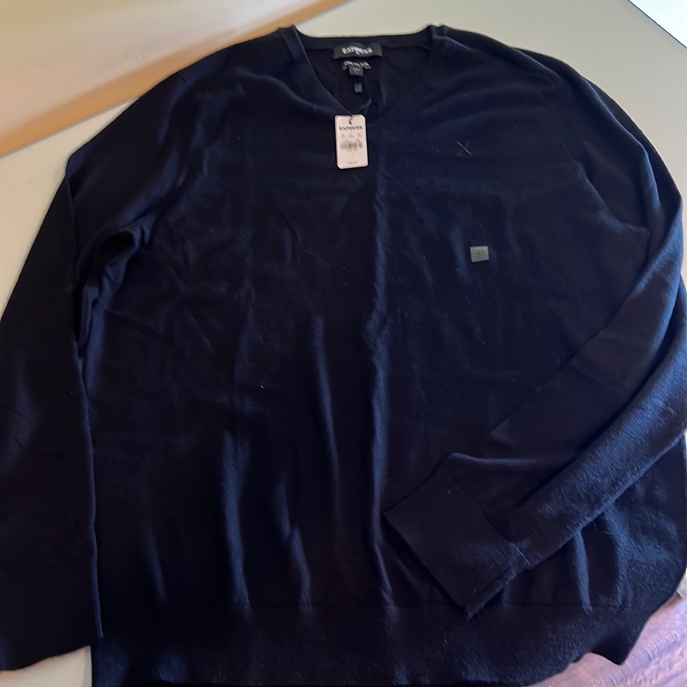 Express black merino wool v neck sweater